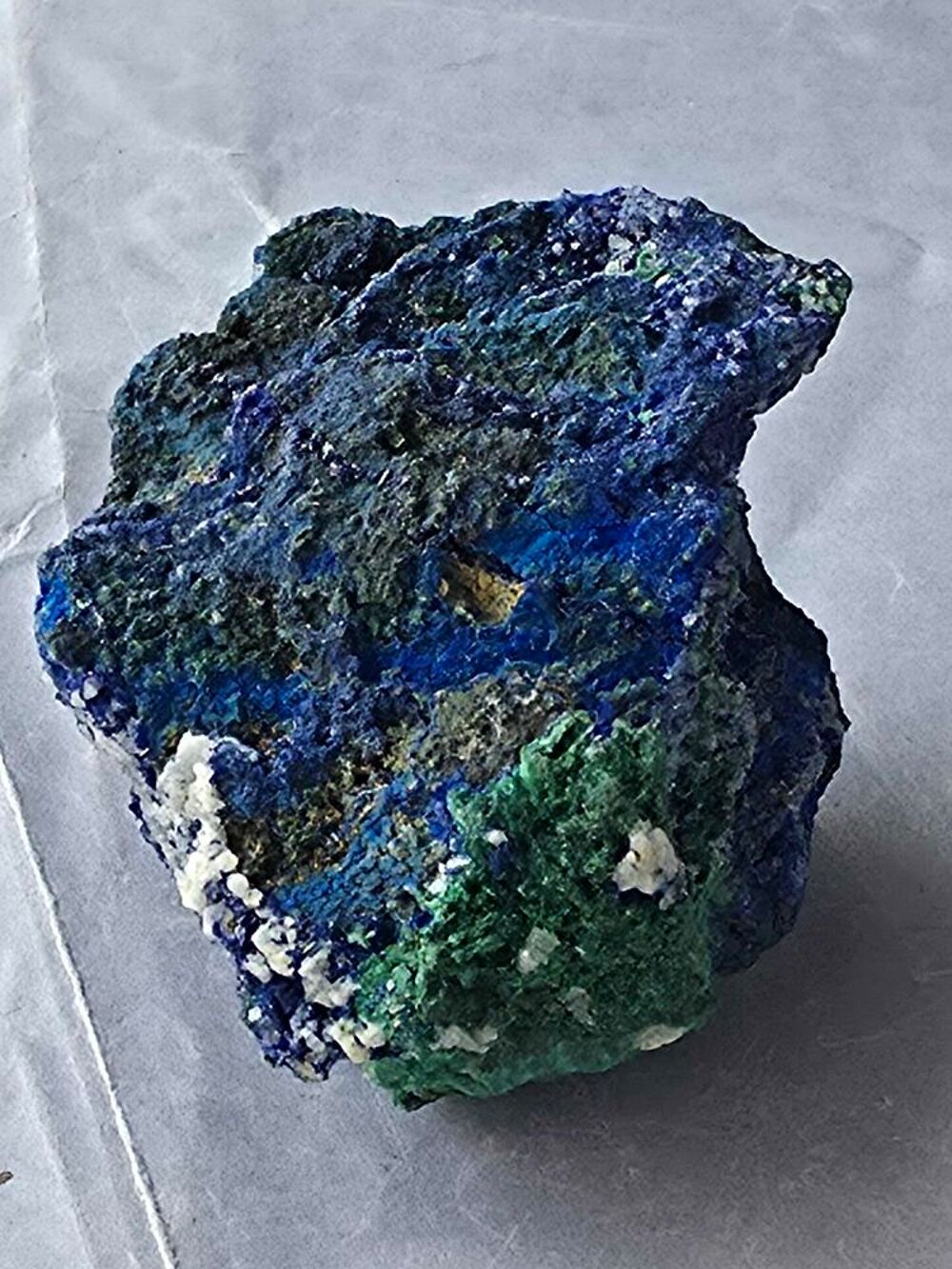 Superbe Min&eacute;ral Azurite Bleu Intense, Malachite Fibreuse &amp; Quartz-Katanga(RDC)-97g 