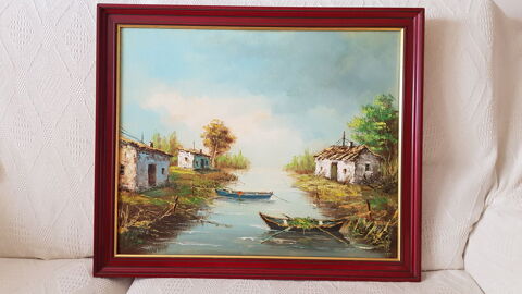 Peinture sur toile encadre   marais  25 Saint-Martin-le-Beau (37)