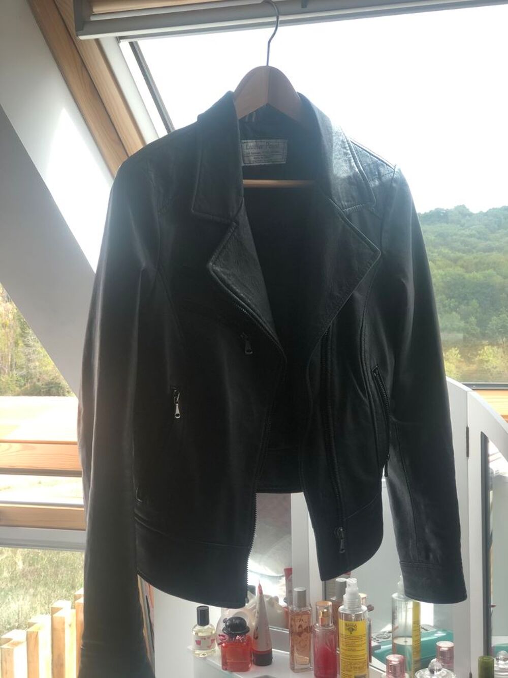 blouson en cuir italien bleu gris &eacute;tat neuf Vêtements