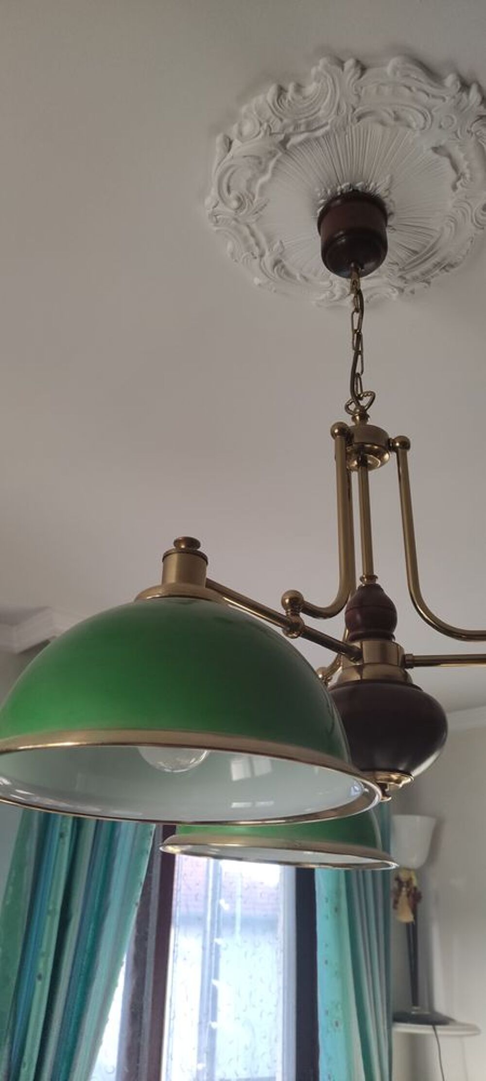 superbe lustre de billard bois et opaline verte Dcoration