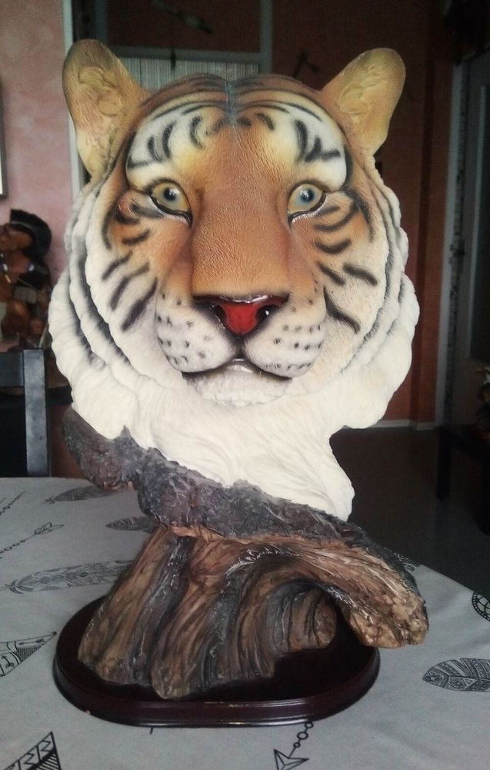 Exceptionnelle statue moulage t&ecirc;te de tigre r&eacute;sine 40 cm Décoration