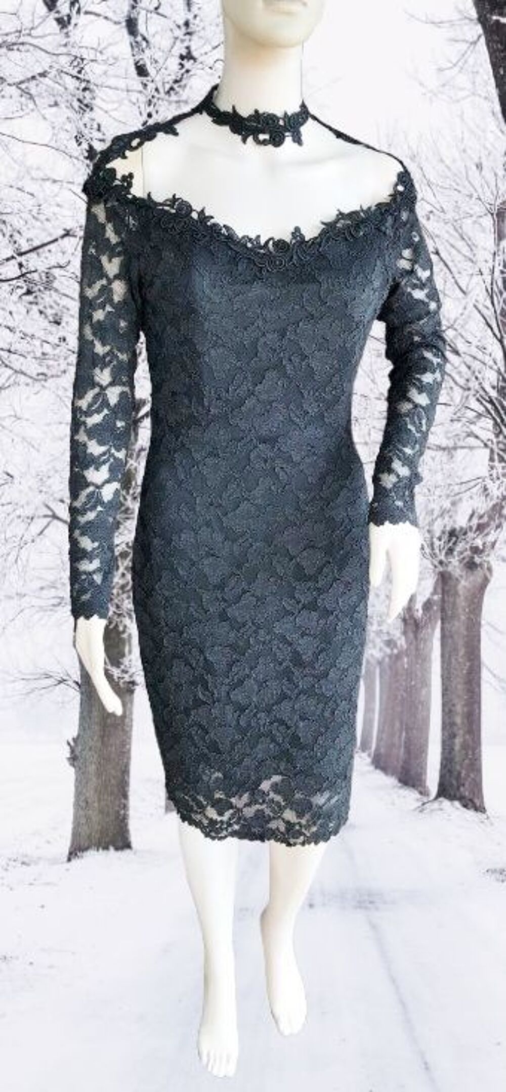 ROBE FOURREAU VINTAGE D&Eacute;COUPE ORIGINALE &amp; DENTELLE FLEURS Vêtements