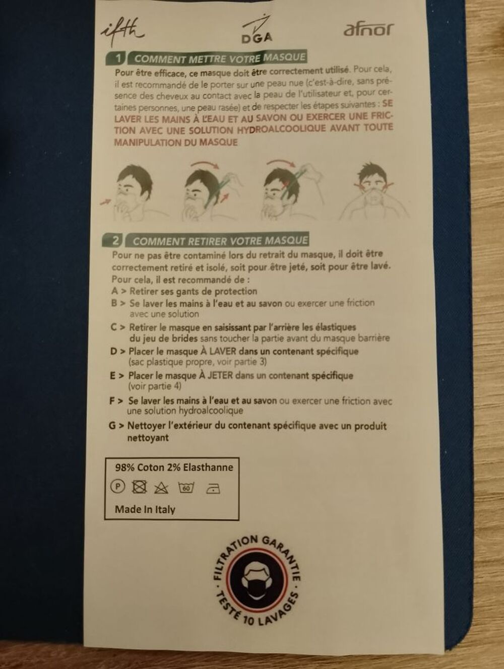 Lot de 10 masques de protection en tissu lavables 10 x Vêtements