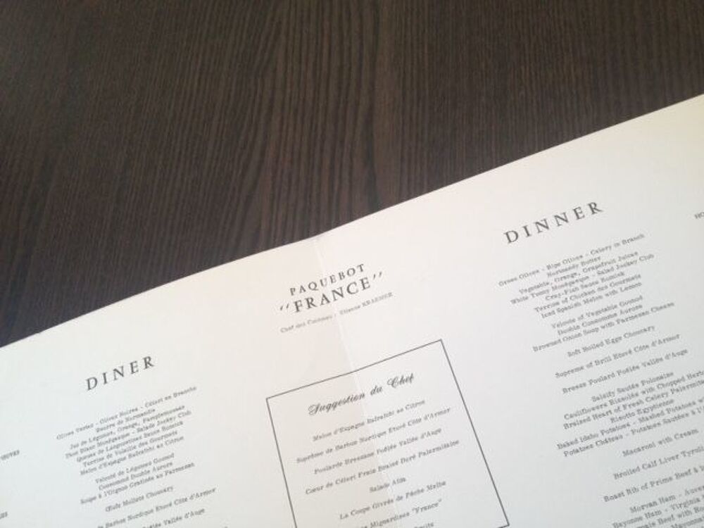 Menu paquebot France 22/12/71
