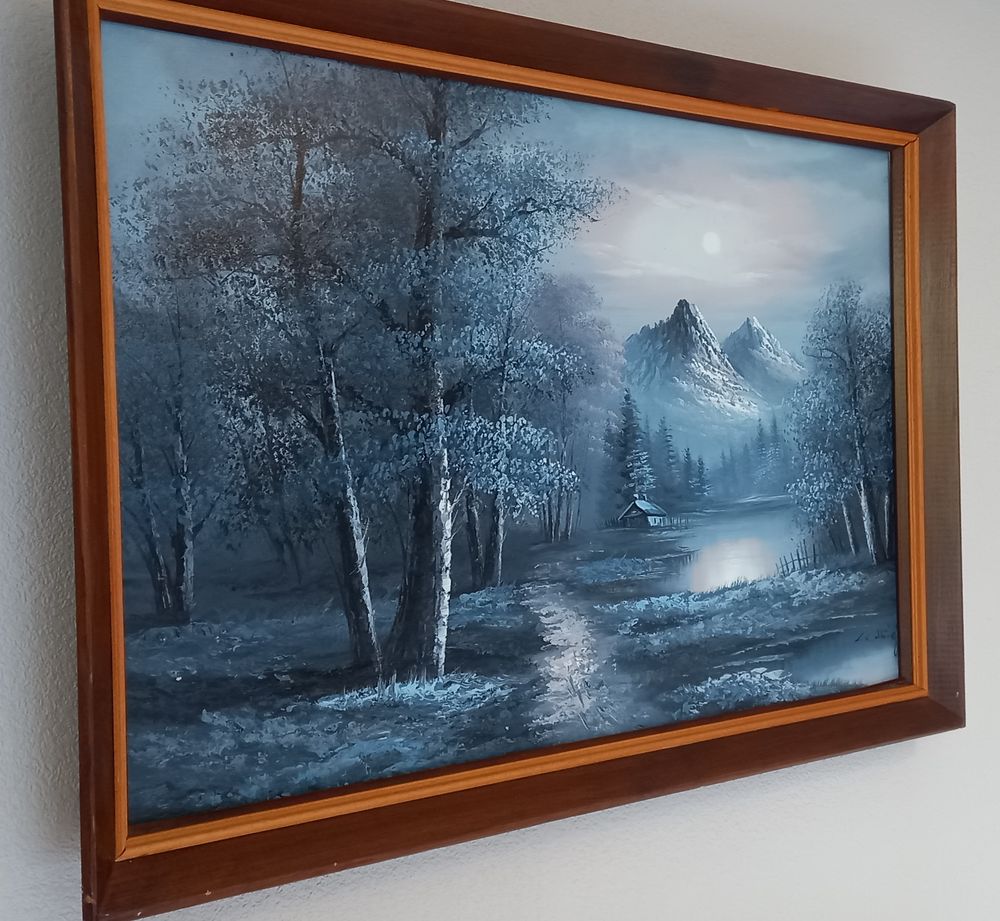 Superbe grand tableau r&eacute;tro sign&eacute; L. COTTINGS Décoration