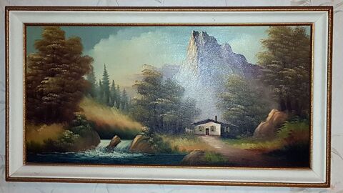 Tableau huile sur toile   Maison au bord d'une cascade   50 Limeil-Brévannes (94)