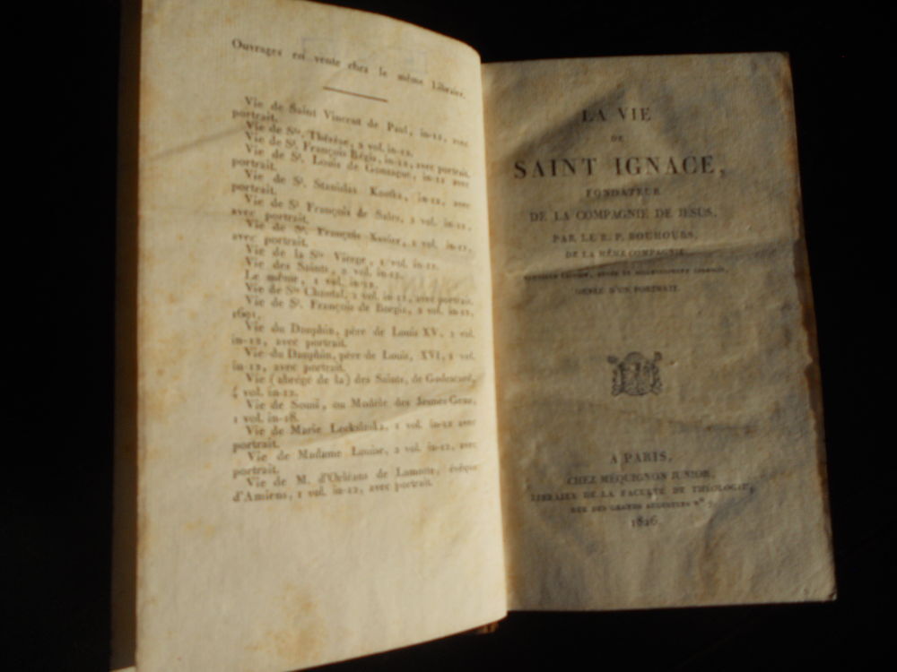 LA VIE de ST IGNACE fondateur de LA COMPAGNIE DE J&Eacute;SUS 1826 Livres et BD
