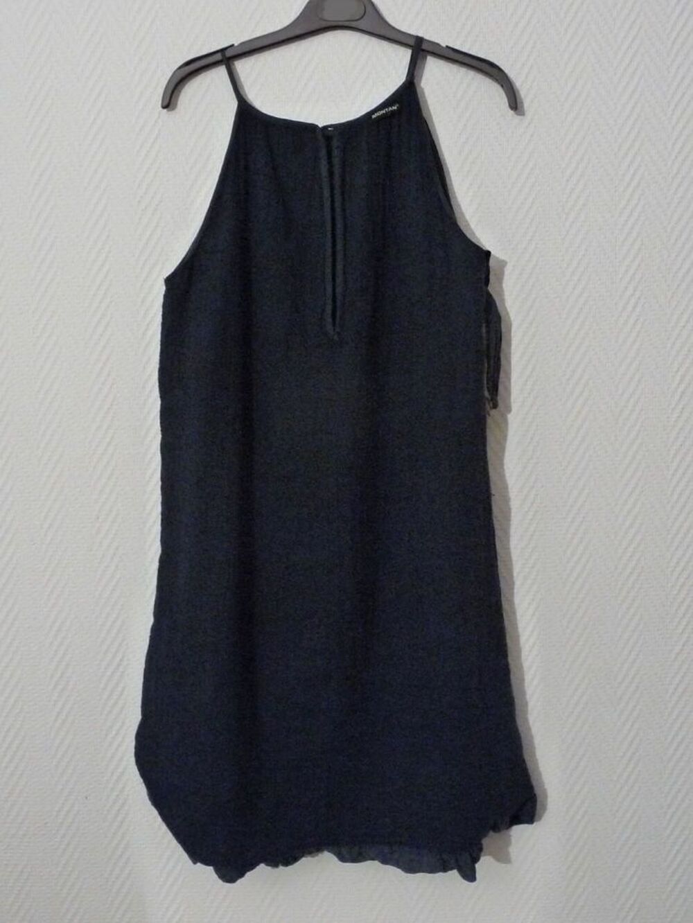 Robe &agrave; Bretelles Bleu Marine en Soie et Coton- Montan Vêtements