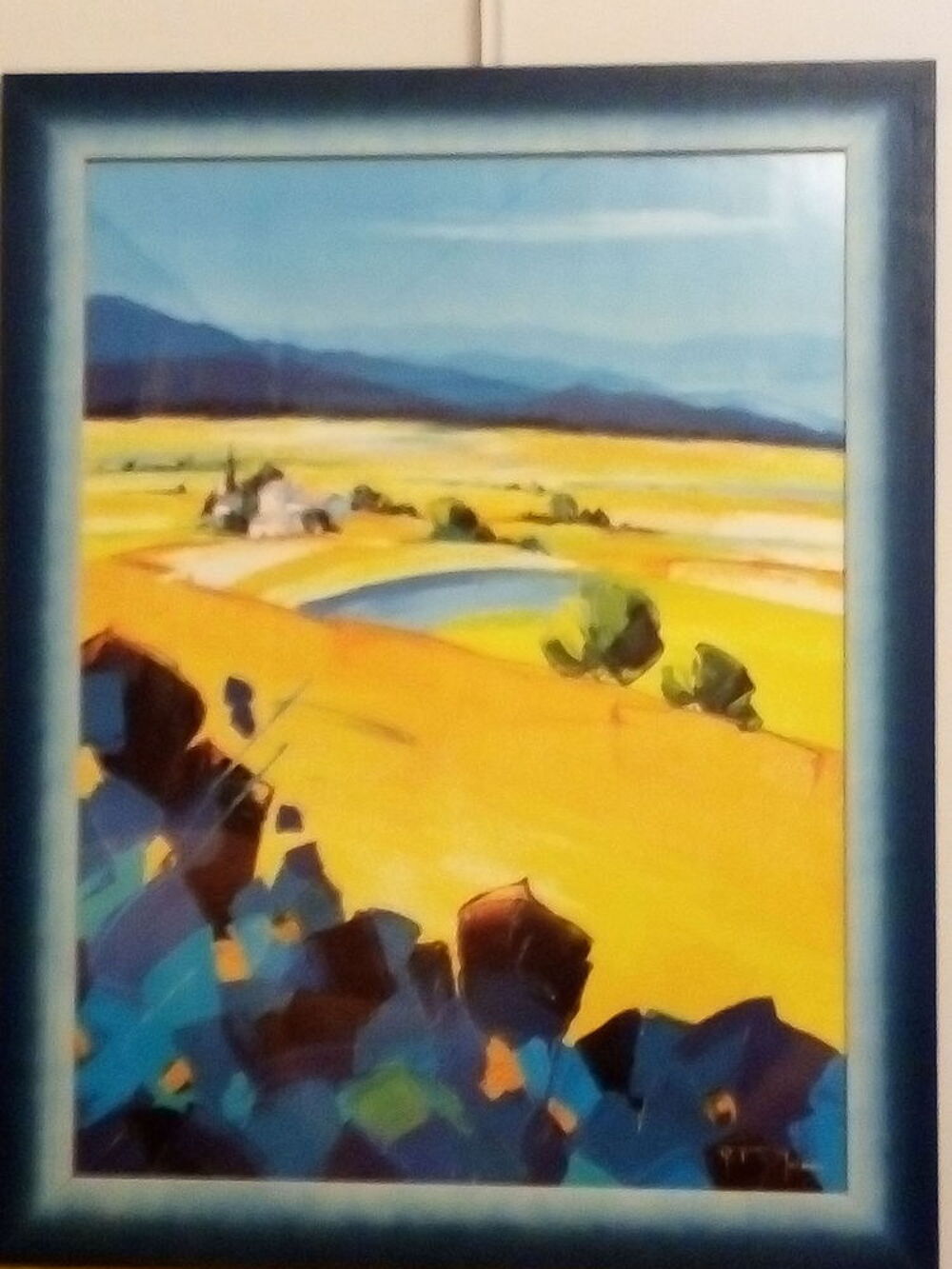 Lot de deux beaux tableaux jaunes et bleus Décoration