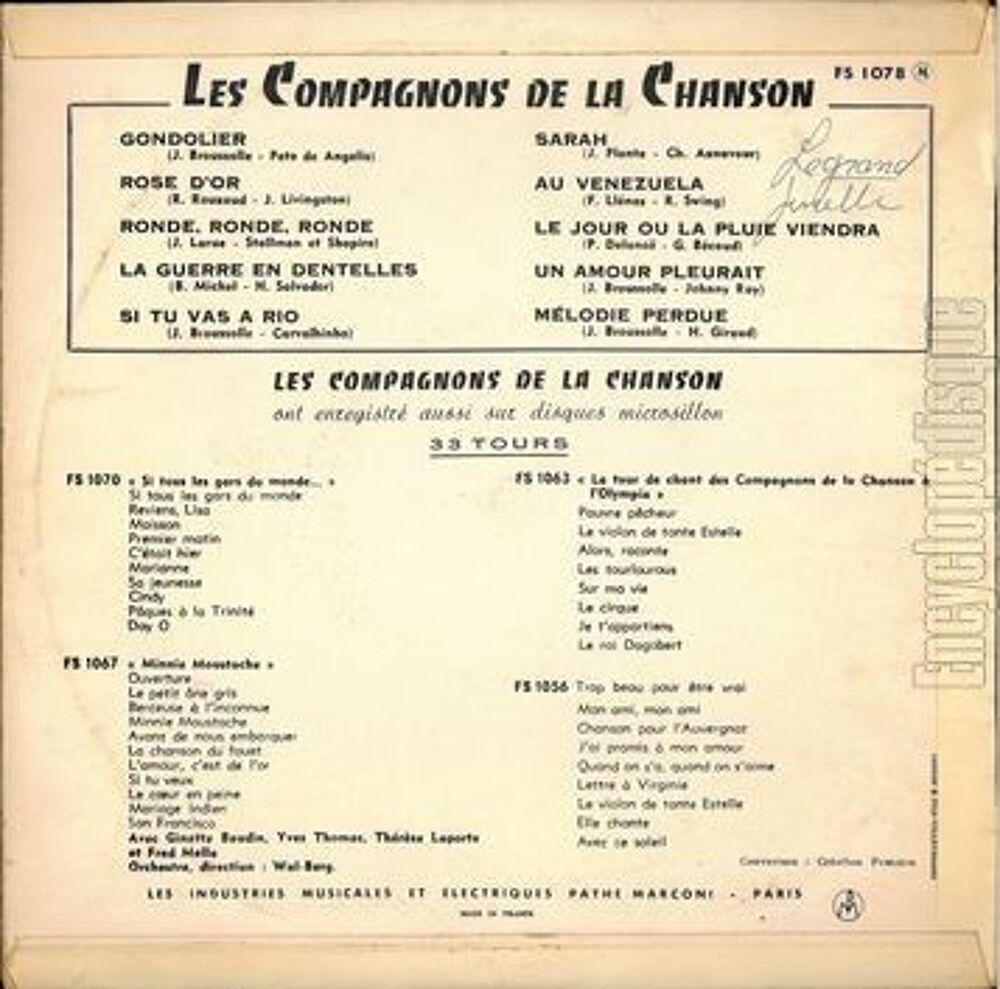 33 tours &quot;Les Compagnons de la Chanson&quot; 10 titres CD et vinyles