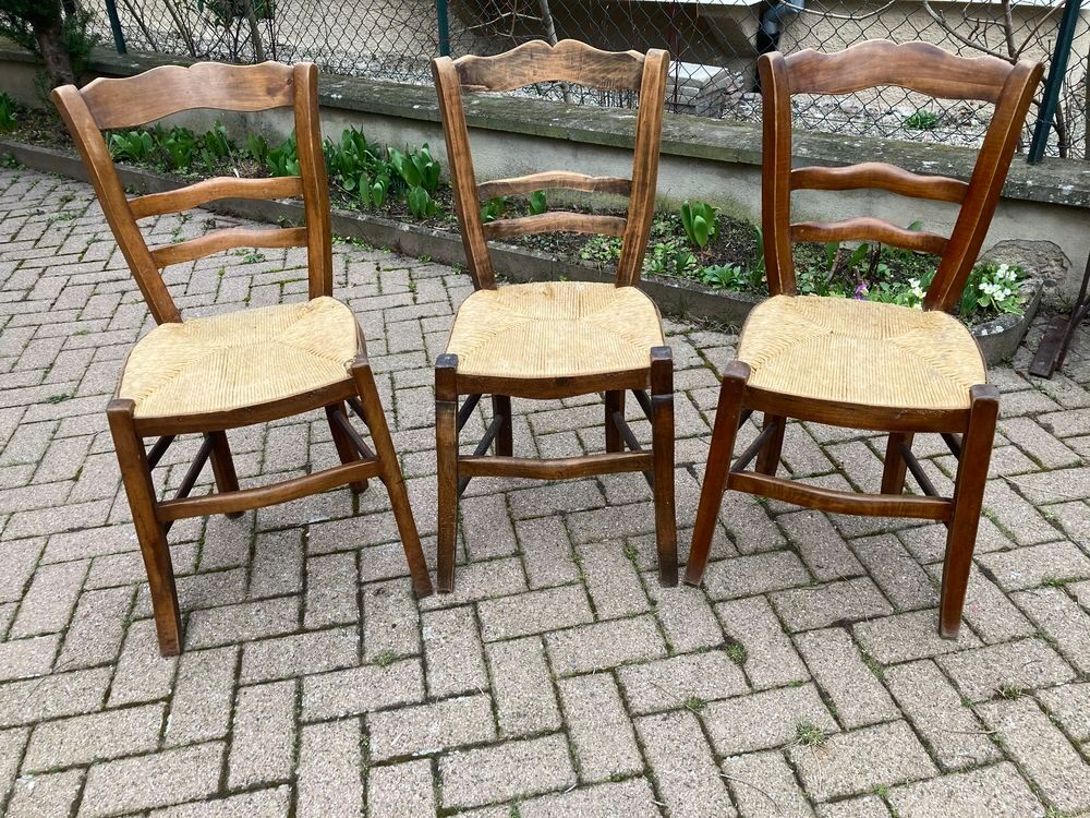3 CHAISES RUSTIQUES en paille Meubles