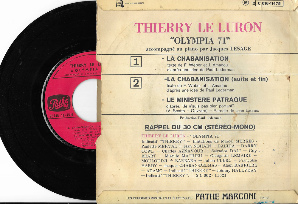 Vinyle 45 T ,Le LURON 1971 CD et vinyles