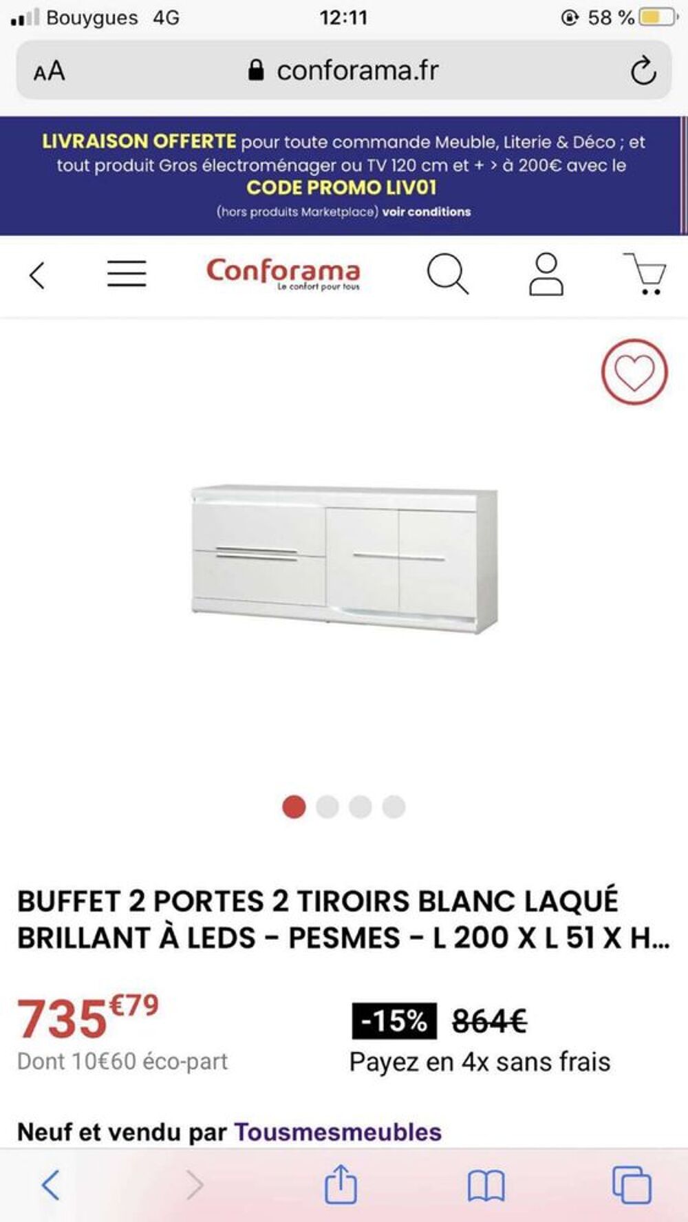 Meuble tv et son buffet blanc laqu&eacute; Meubles
