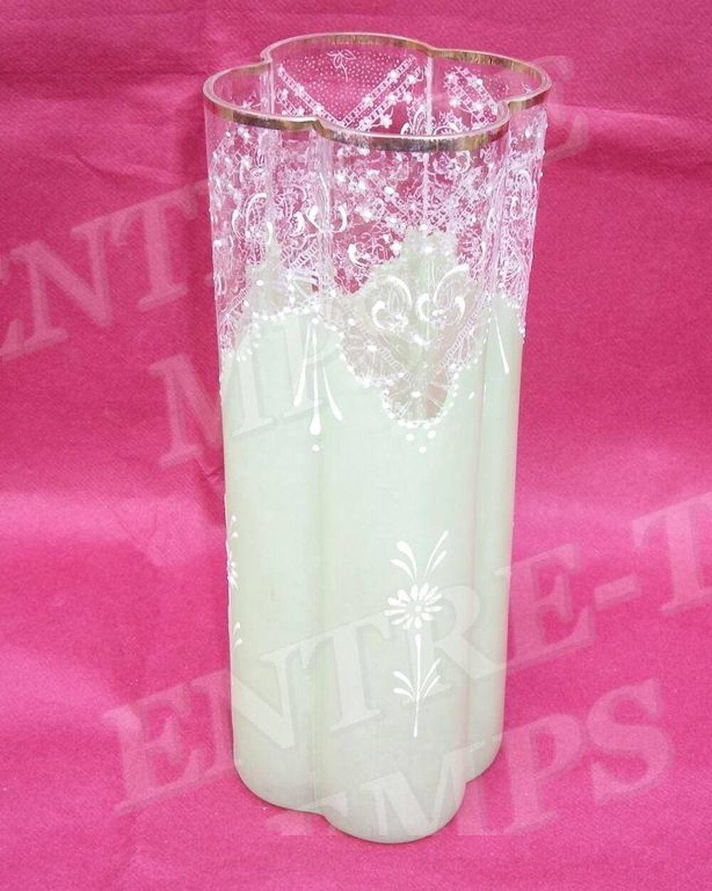 ANCIEN VASE POLYLOB&Eacute; VERRE/CRISTAL &Eacute;MAILL&Eacute; 1900 Décoration