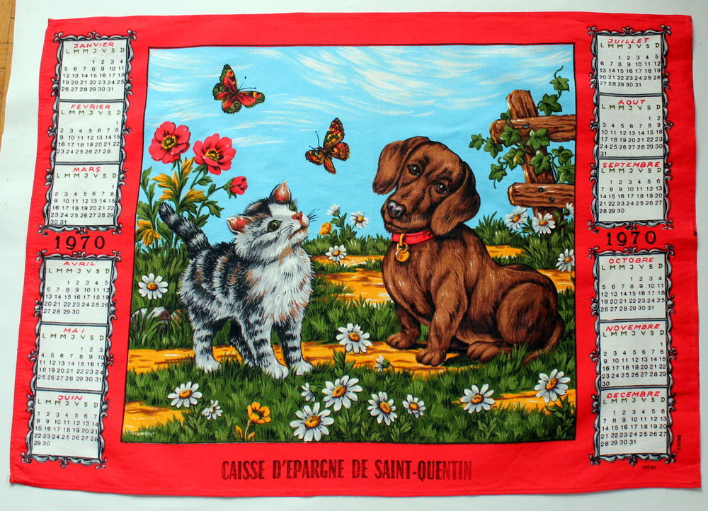 Torchon calendrier 1970 neuf 