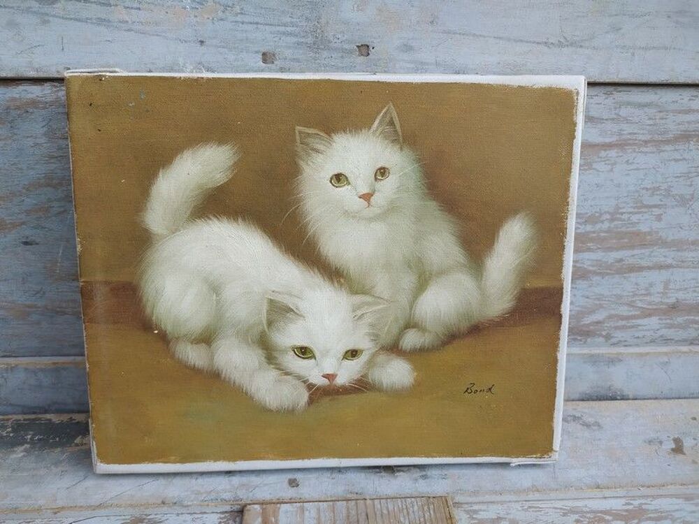 Tableau Petits Chats Chatons Blancs Sign&eacute; Bond 
Décoration