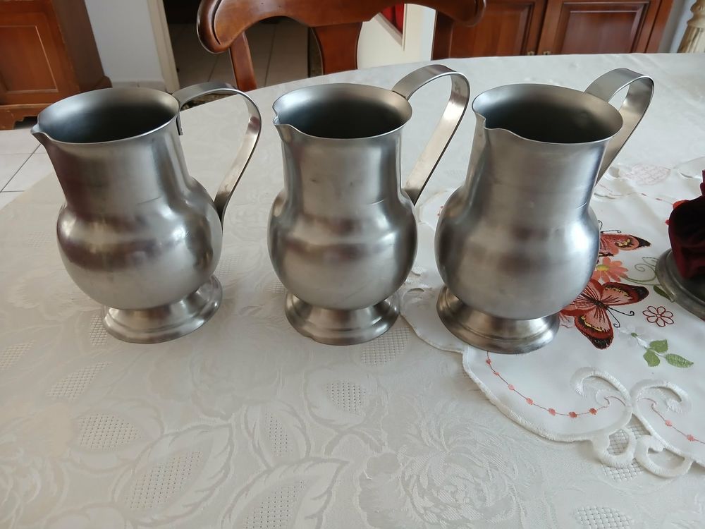  Lot de six pots vintage inox lourd bomb&eacute; sur pied N&deg; 1457 Cuisine
