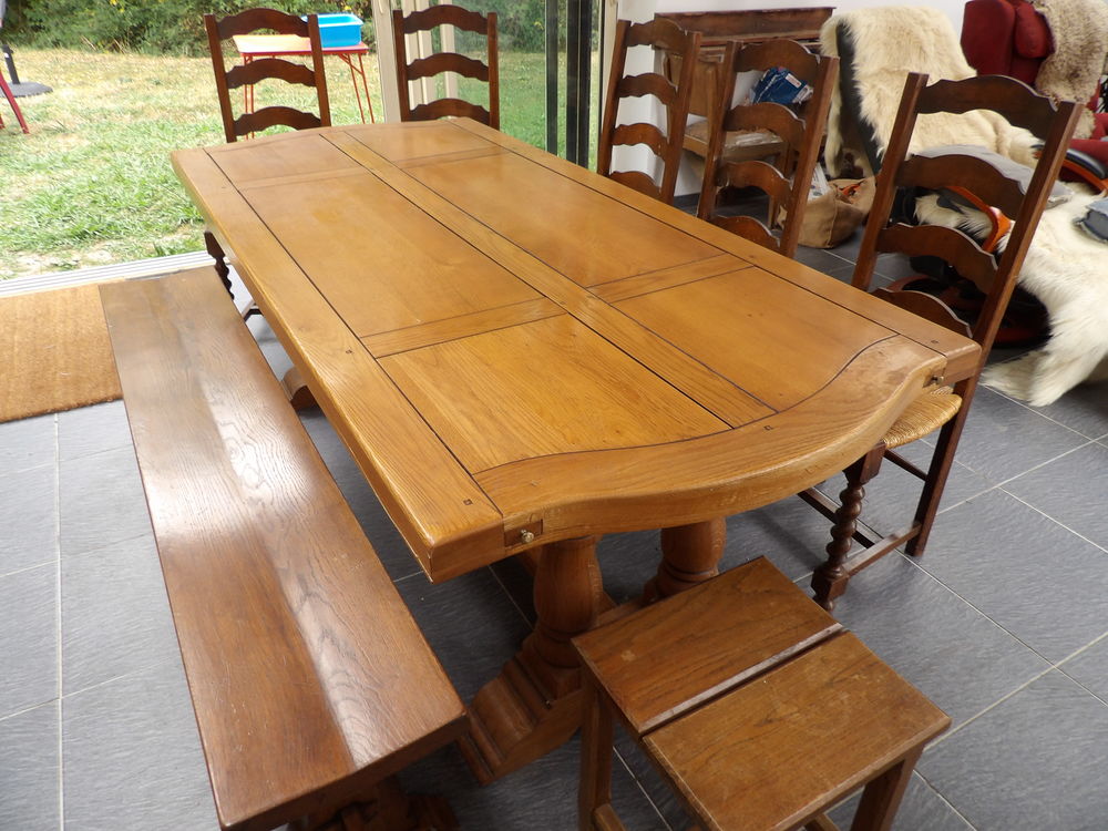 TABLE MONASTERE en CHENE MASSIF de 212 x 95 cm plateau 6 cm Meubles
