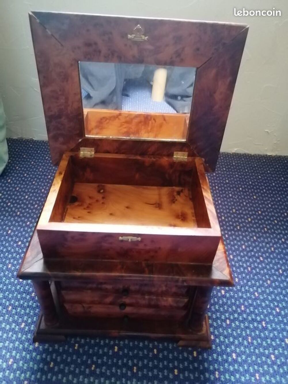 Petit coffret &agrave; tiroir en bois de loupe ancien art maison Meubles