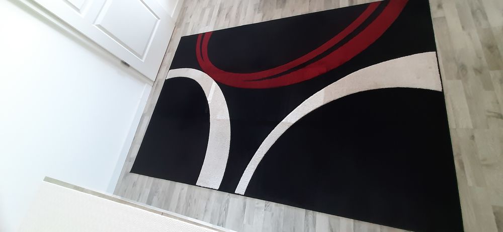 Tapis salon TWIN 160x230 tiss&eacute; noir et rouge rectangle motif Décoration