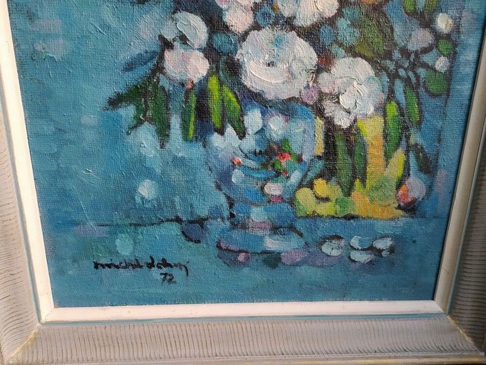 Tableau Nature Morte Bouquet de Fleurs Ann&eacute;es 50/60 Sign&eacute; Décoration