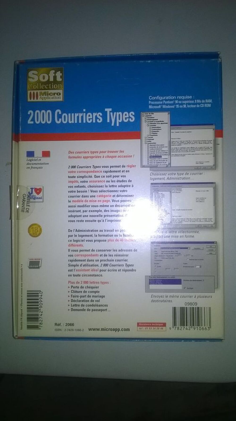 Logiciel 2000 Courriers Types
Micro Application
Matériel informatique