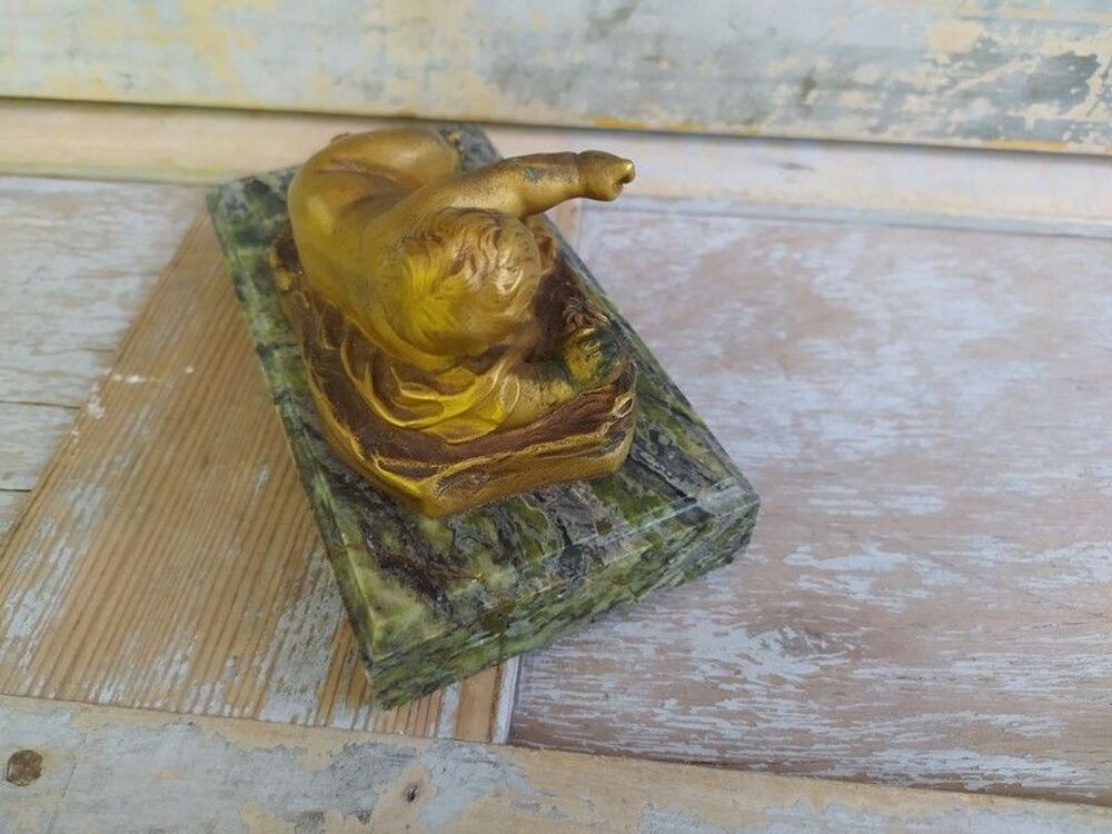 Sculpture Enfant Ch&eacute;rubin Sujet Bronze sur Socle Marbre 