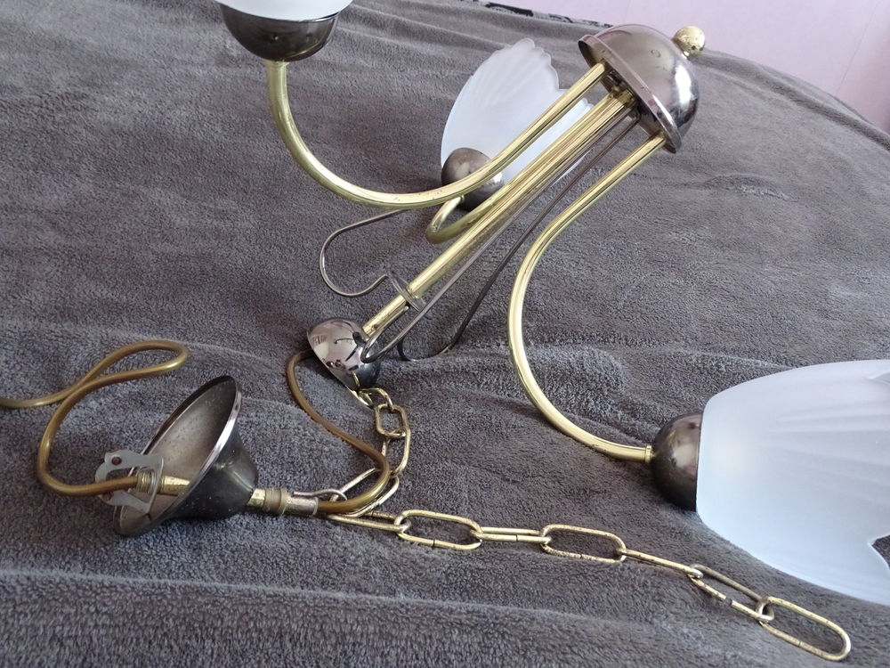 Lot de 3 globes tulipes verre blanc lustre Suspension Décoration