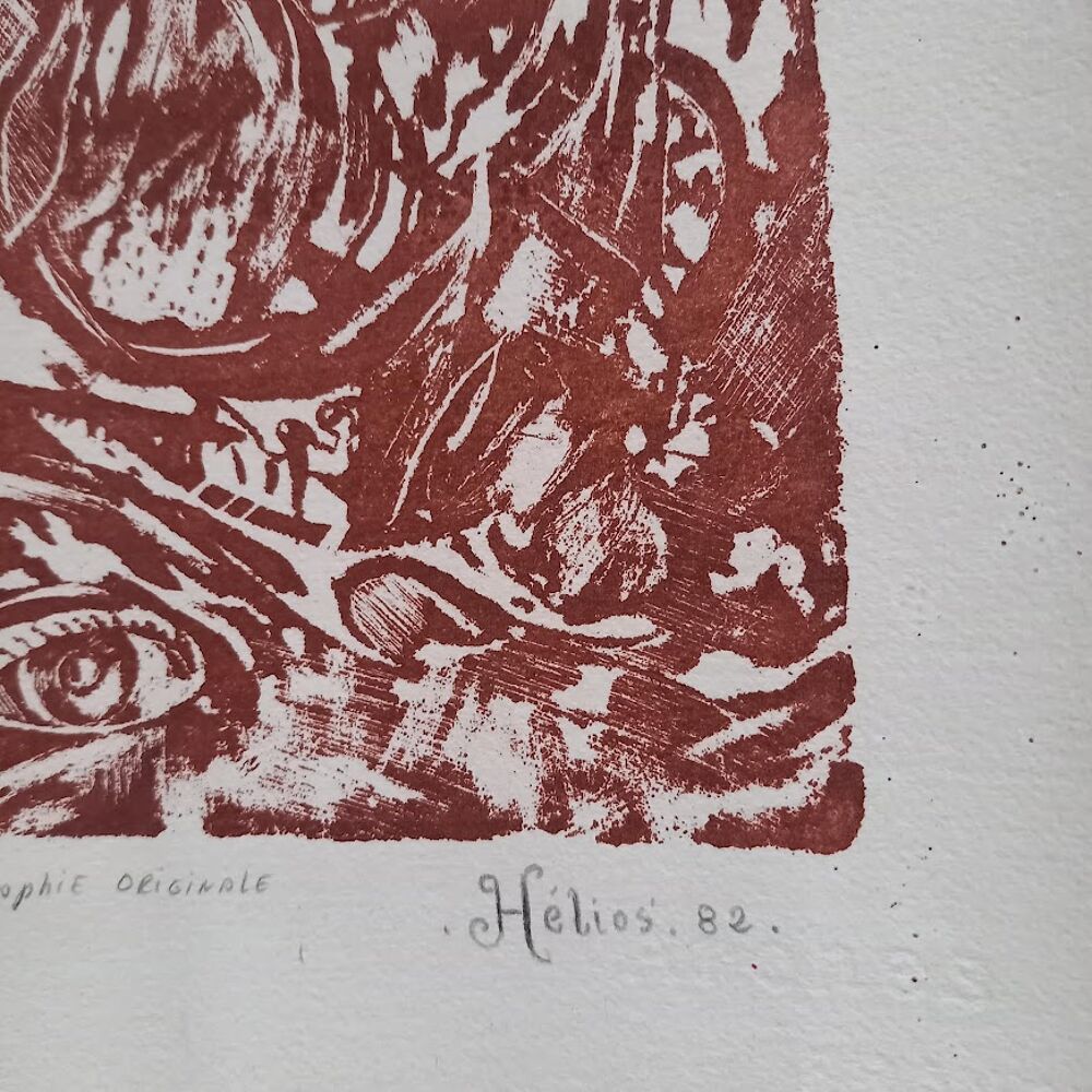 Lithographie sur bois originale H&eacute;lios 82, r&ecirc;verie 6/15 