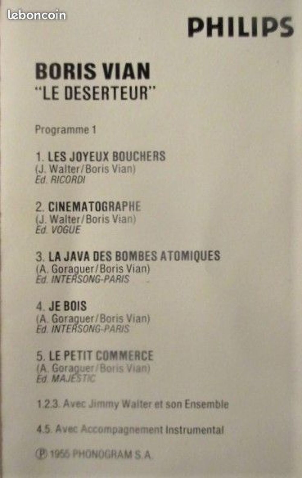 Cassette audio st&eacute;r&eacute;o Boris Vian CD et vinyles