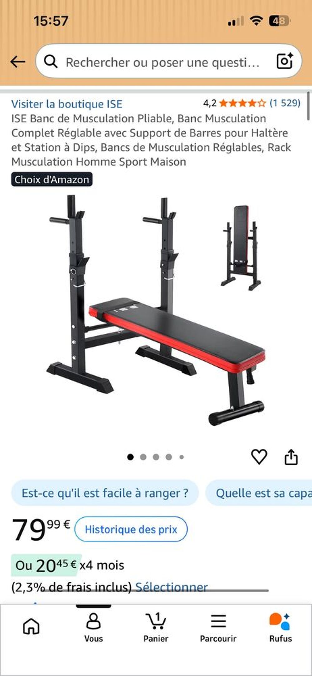 Banc de musculation pliable neuf Sports