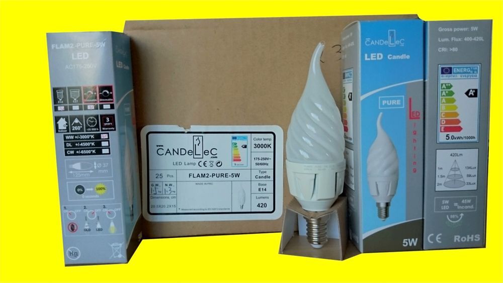 CANDELEC Lot de 25 LED Ampoules FLAM2 PURE Culot E14 5W 420 Décoration