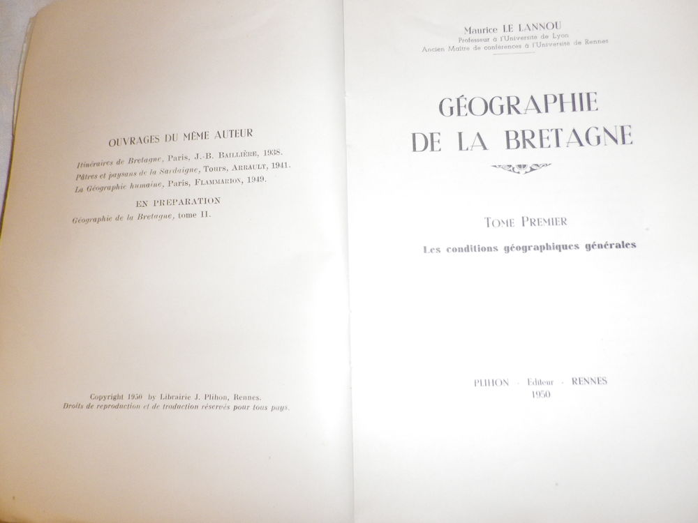 BRETAGNE-LE LANNOU-GEOGRAPHIE DE LA BRETAGNE-LIVRE ANCIEN XX Livres et BD