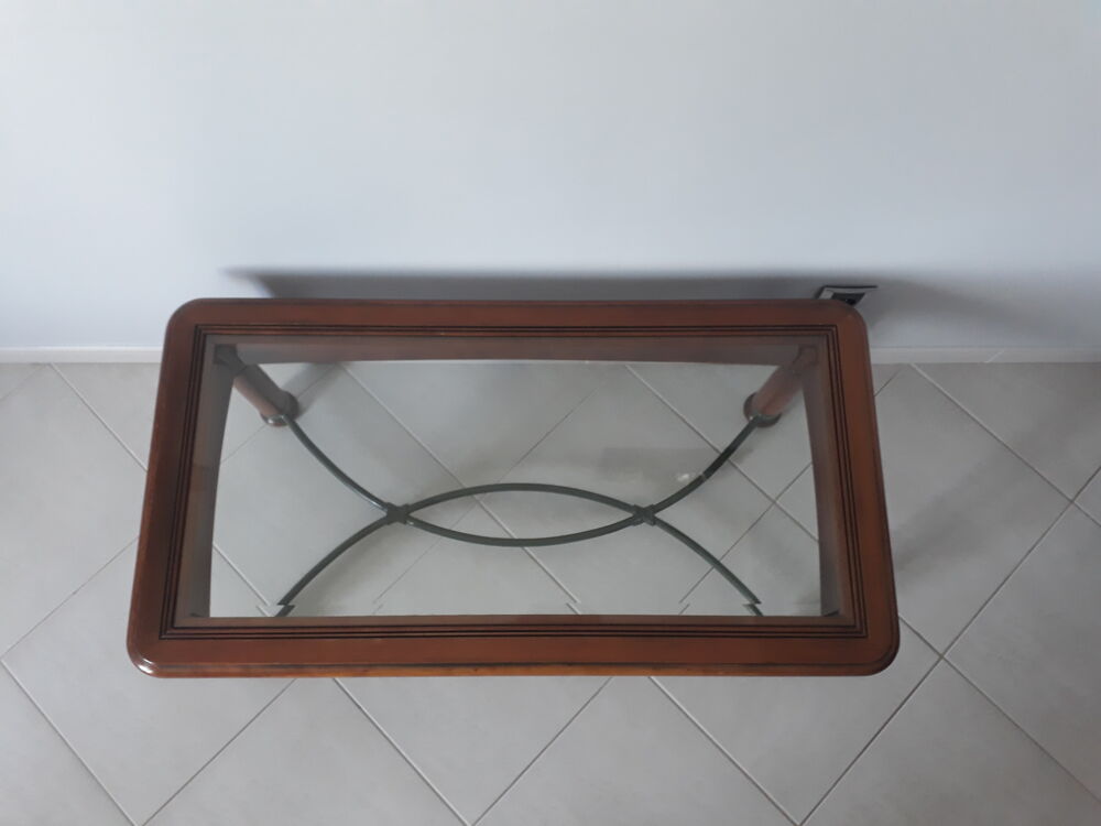 Table salon en merisier fer forg&eacute; + verre biseaut&eacute; Meubles