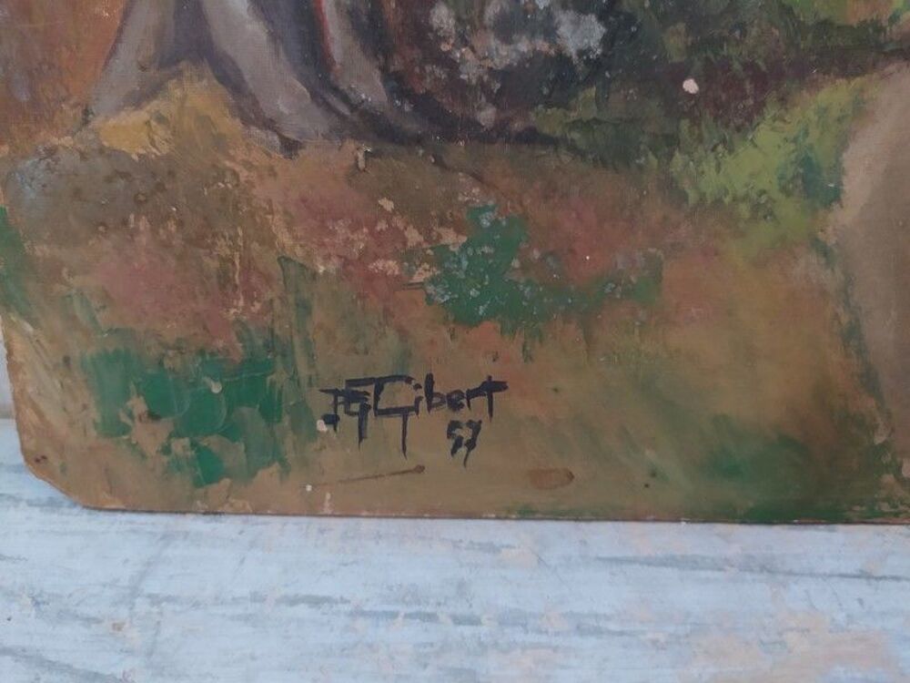 Tableau Sous-Bois en Automne Sign&eacute; P. Gibert 1957
