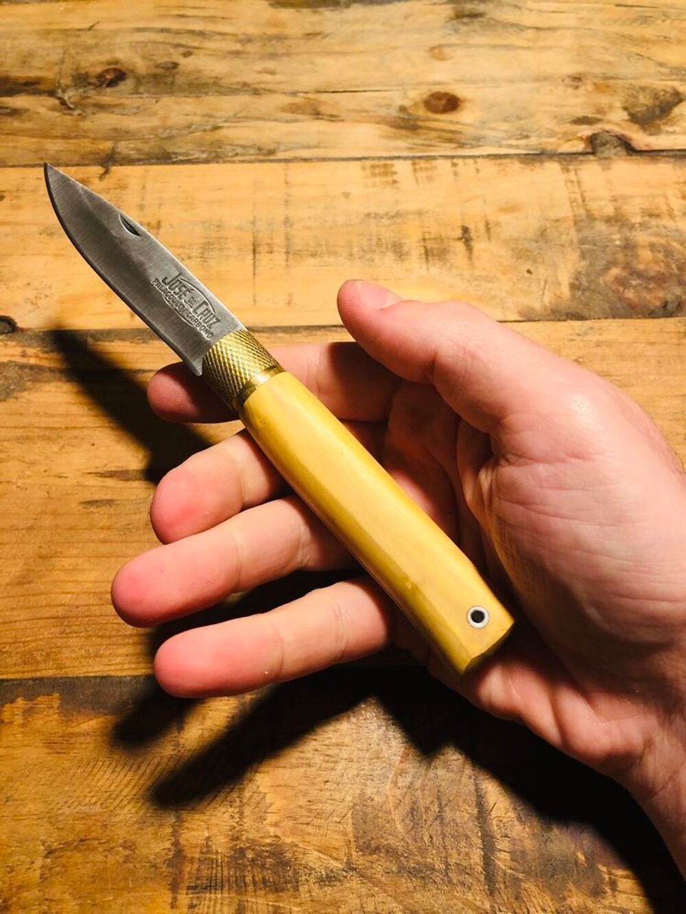 Couteau de poche pliant Portugais artisanal buis 19cm lame carbone p&ecirc;che chasse 