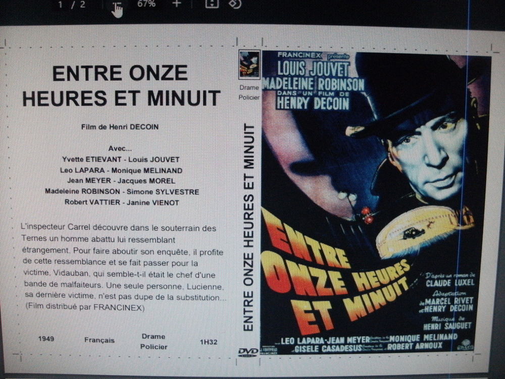 Film : " Entre onze heures et minuit " DVD et blu-ray