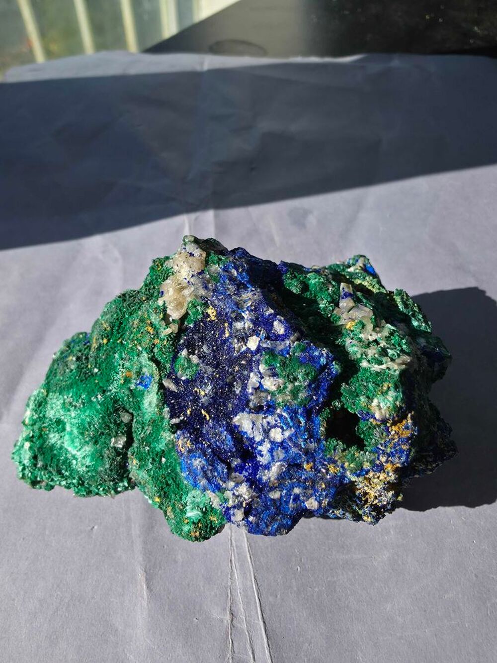 Min&eacute;ral Azurite, Malachite Fibreuse &amp; Quartz-Katanga 229g 