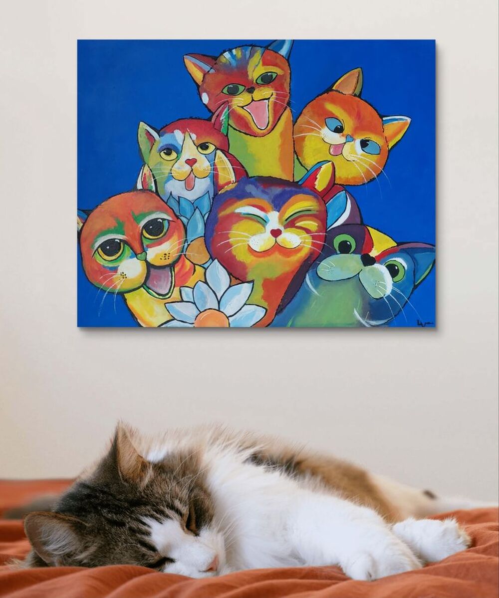 Tableau moderne chats color&eacute;s Décoration