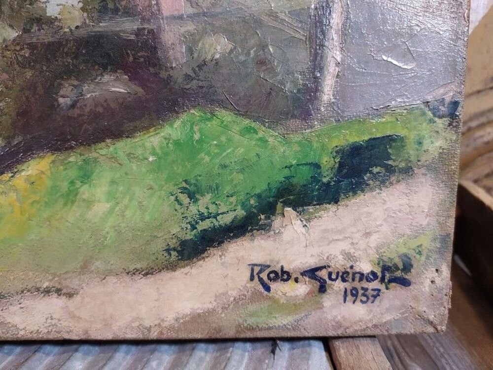 Tableau Ferme Vieux-Cours &agrave; Gien Sign&eacute; Rob. Gu&eacute;nol 1937 Décoration