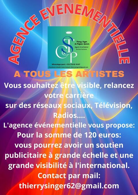 Les artistes qui veulent passer &agrave; une t&eacute;l&eacute; internationale. 0 78700 Conflans-sainte-honorine