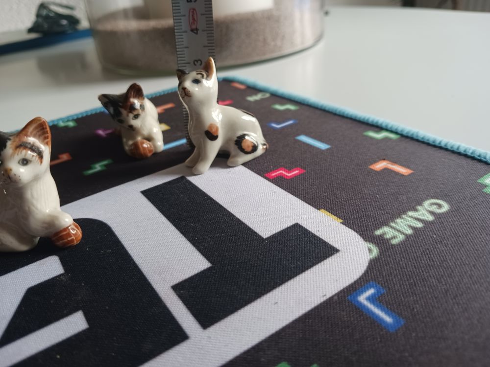 Lot de 3 Figurines de Chats en C&eacute;ramique Peintes &agrave; la Main 