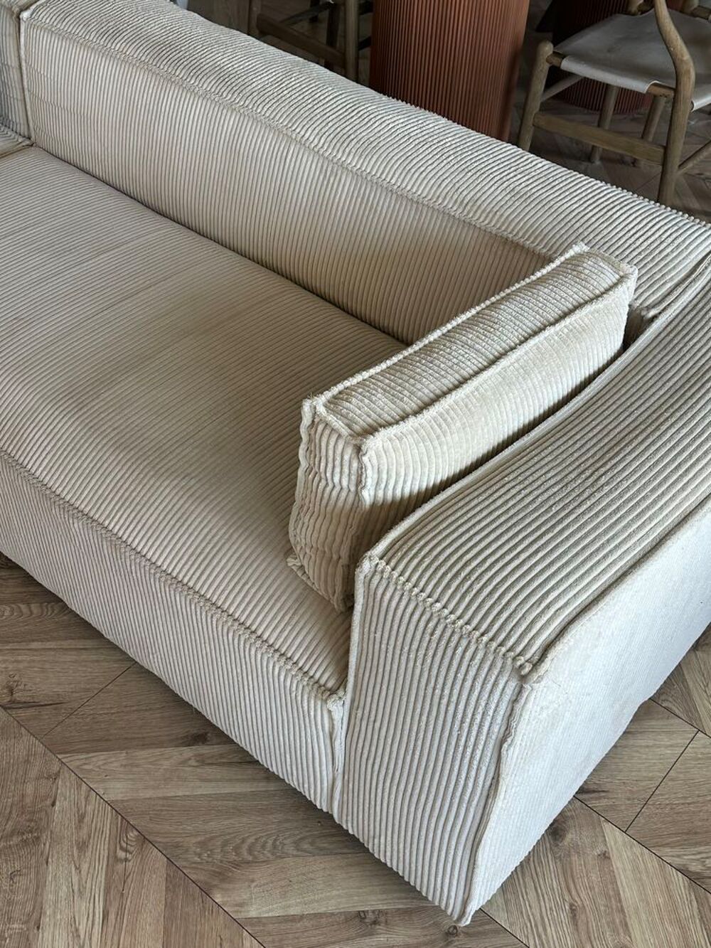 Canap&eacute; d'angle confortable velours beige Meubles