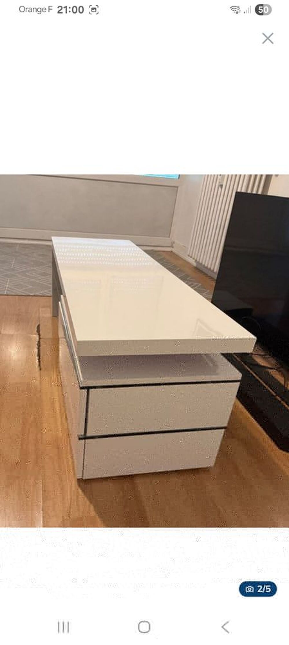 Meuble TV blanc laqu&eacute; 120x42x42cm Meubles