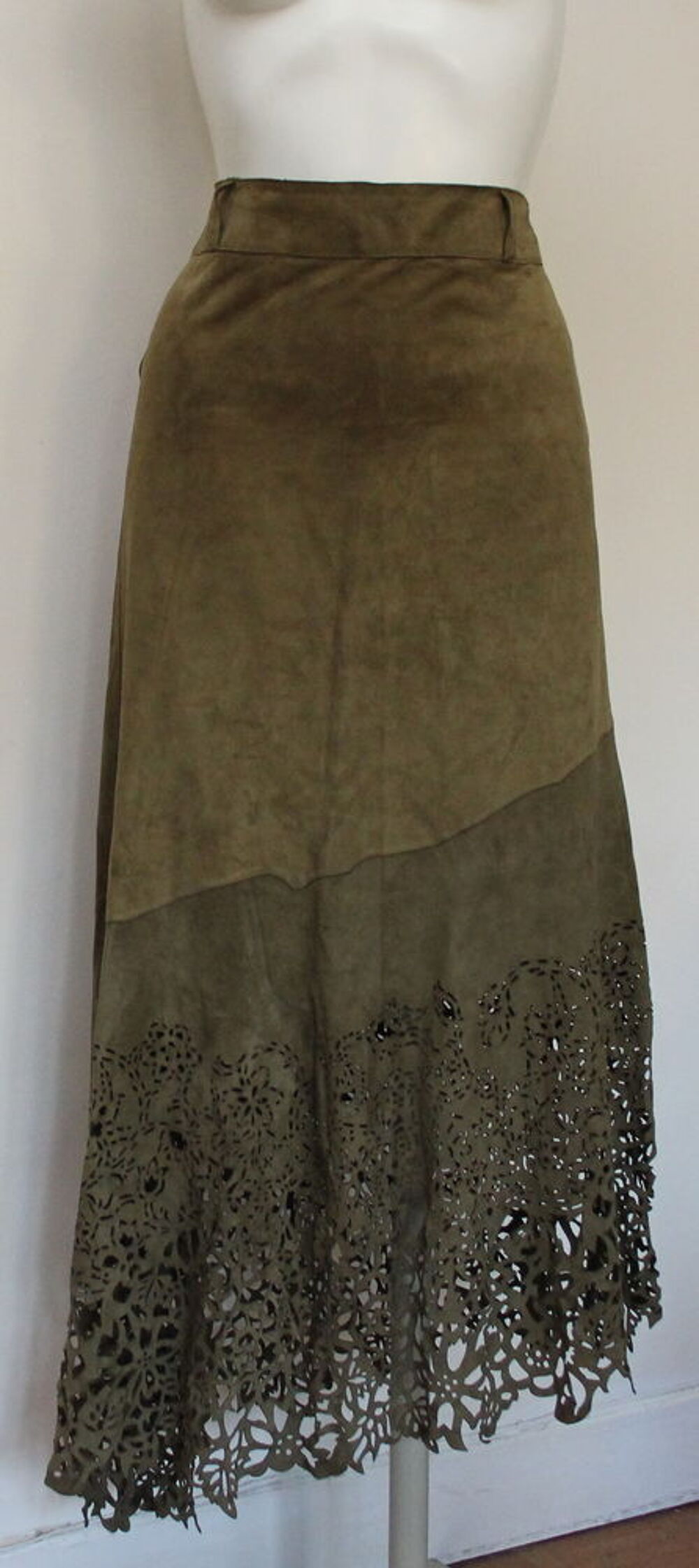 Jupe veau velours kaki ROBERTO CAVALLI T.S Vtements