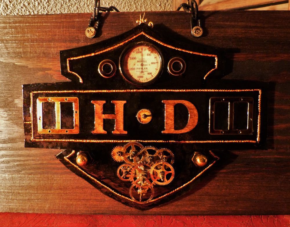 Tableau Plaque "OLD HARLEY-DAVIDSON" Steampunk Décoration