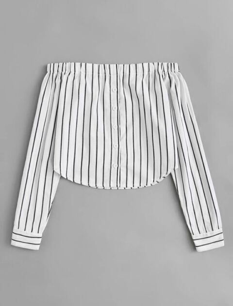 Top � rayure avec boutons et �paules d�nud�es 7 Le Moule (97)