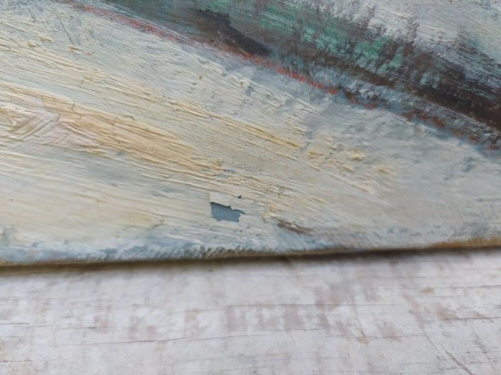 Tableau Paysage d'Hiver Peinture Na&iuml;ve Sign&eacute; Simone Oury 