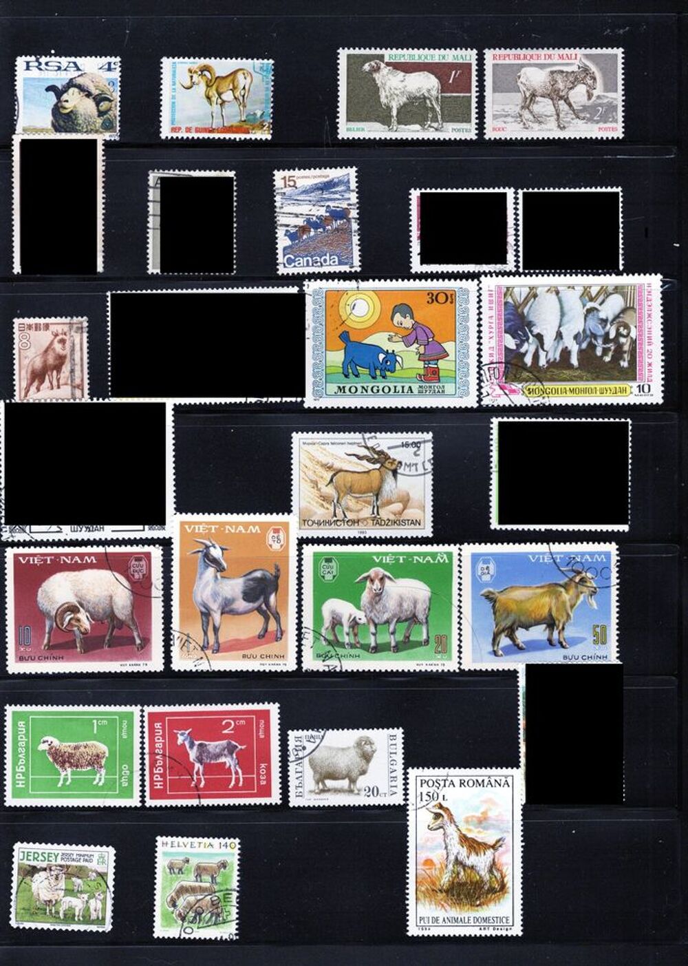 lot de 19 timbres du MONDE avec des CAPRINS et des OVINS 