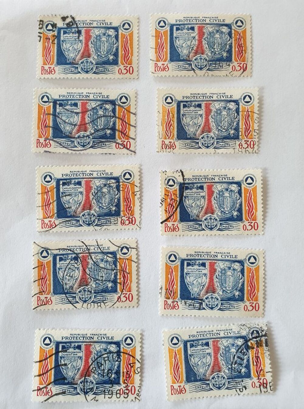 Timbre france Sapeur Pompier - Protection civile 1964 -0.80 